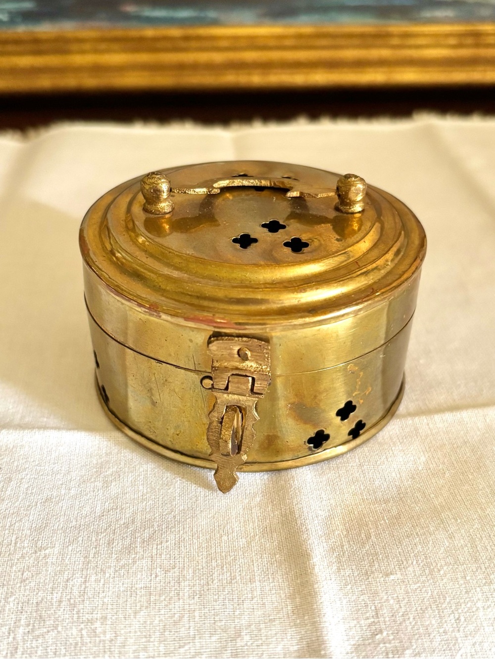 Vintage Brass Trinket Box India Hinged Pierced Keepsake Box